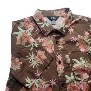 Billabong Men Brown Floral Short Sleeve Button Up Shirt Size S Hawaiian Tropical